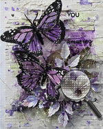 Lila und weiße Schmetterlinge an der Wand Diamond Painting