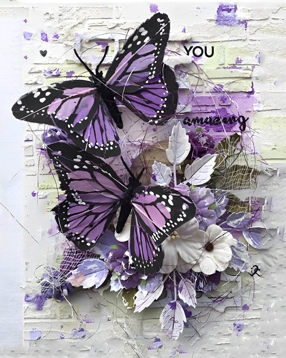 Lila und weiße Schmetterlinge an der Wand Diamond Painting