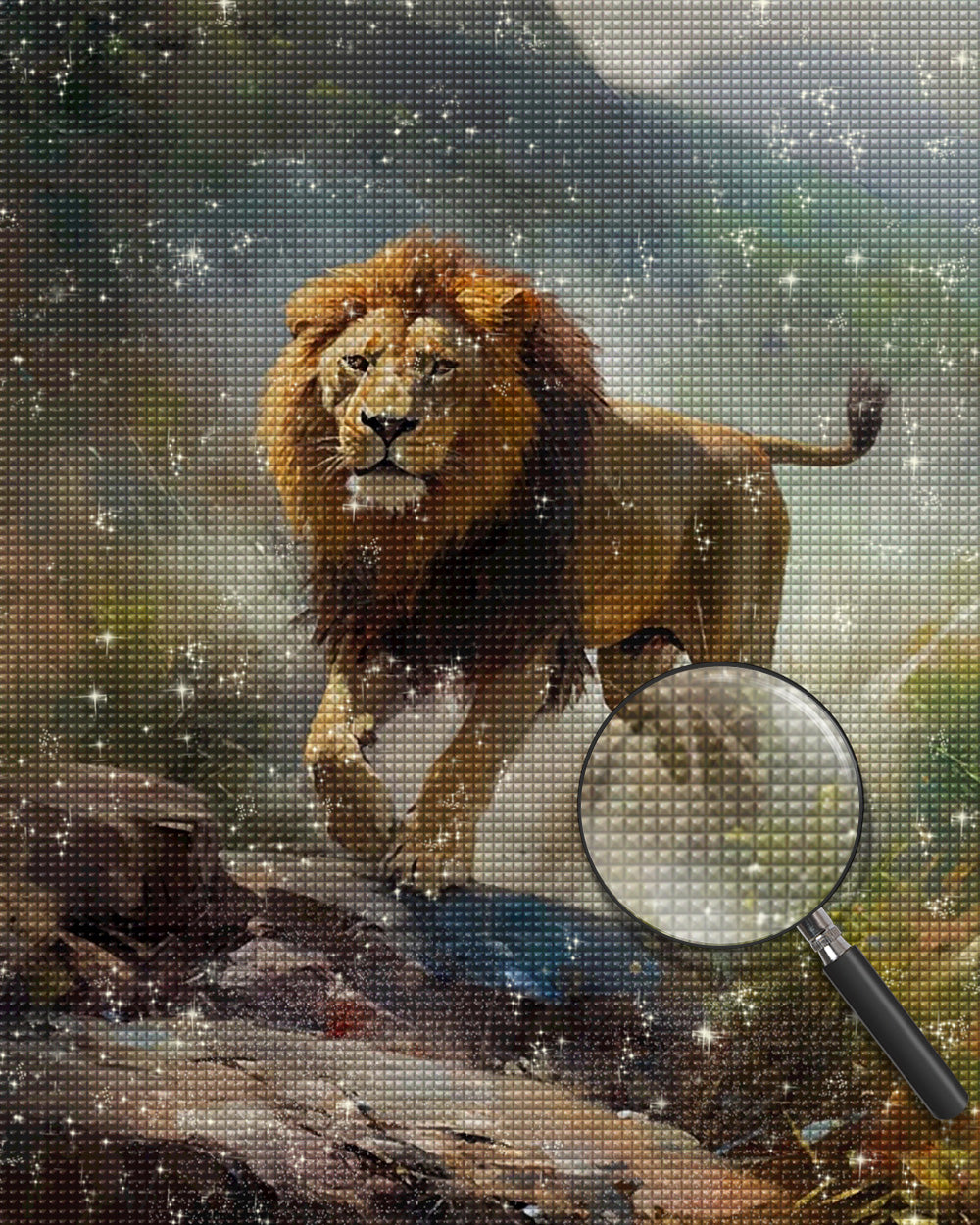 Löwe auf Berg Diamond Painting