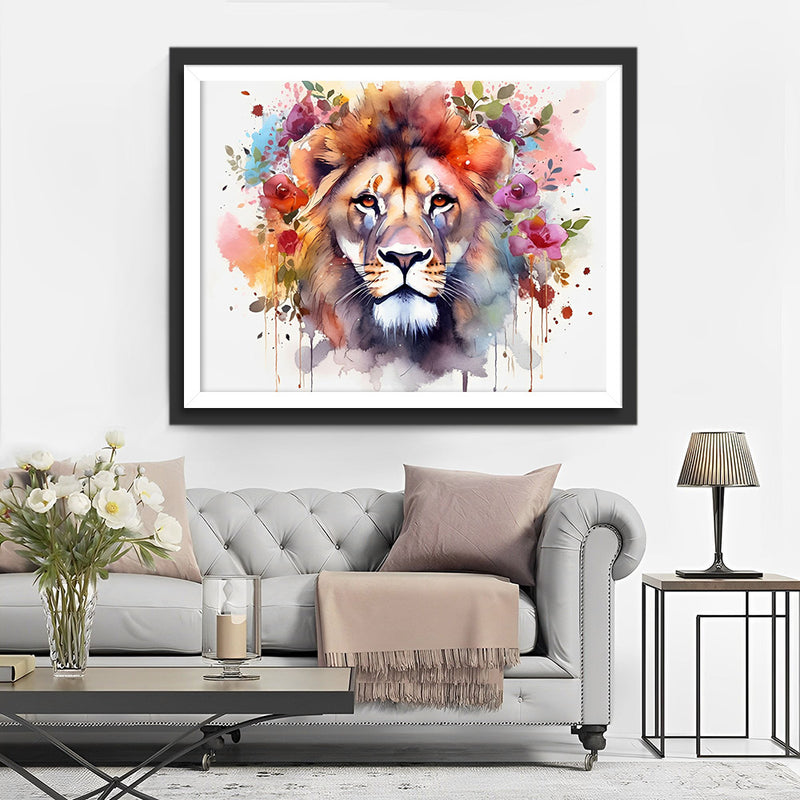 Löwe mit Blumen Diamond Painting
