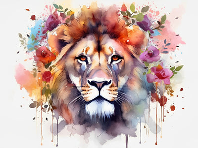 Löwe mit Blumen Diamond Painting