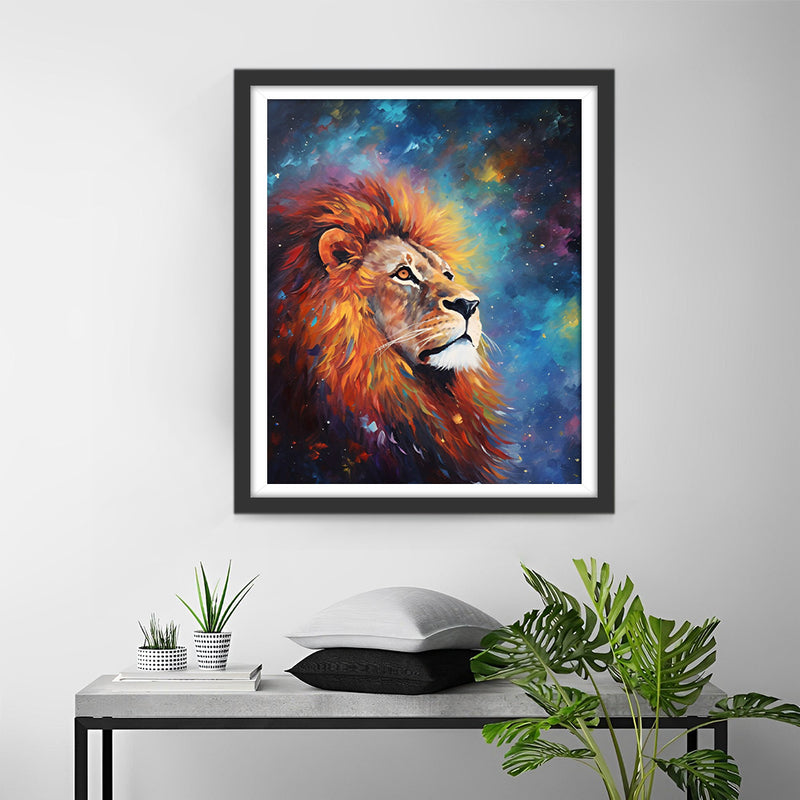Löwe unter dem bunten Nachthimmel Diamond Painting