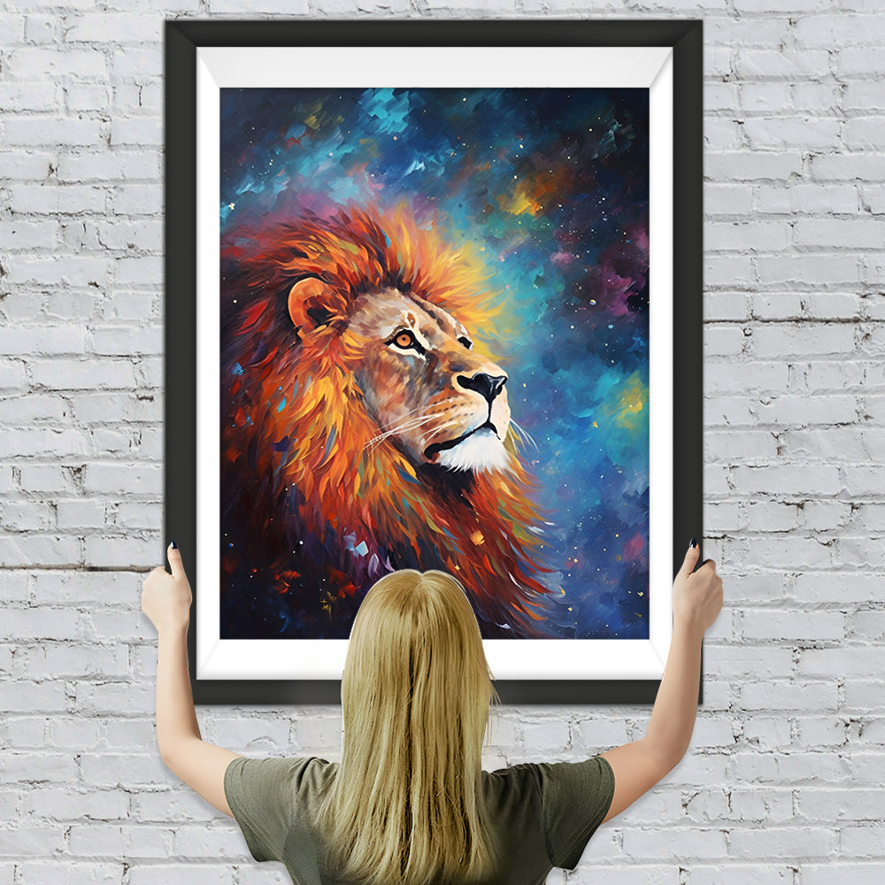 Löwe unter dem bunten Nachthimmel Diamond Painting