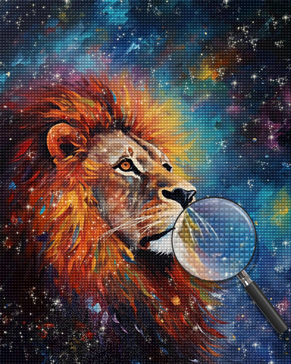 Löwe unter dem bunten Nachthimmel Diamond Painting