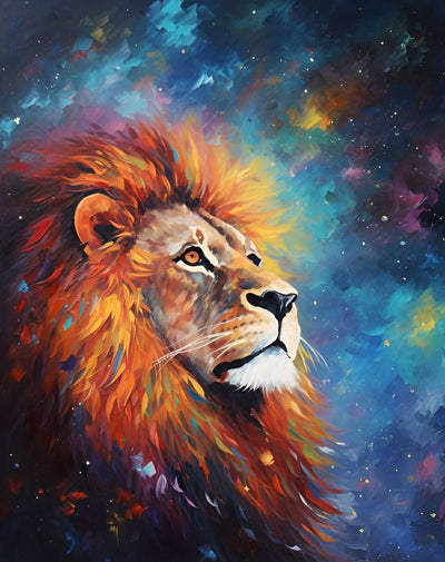 Löwe unter dem bunten Nachthimmel Diamond Painting
