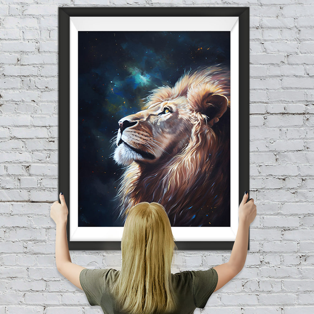 Löwe unter dem Nachthimmel Diamond Painting