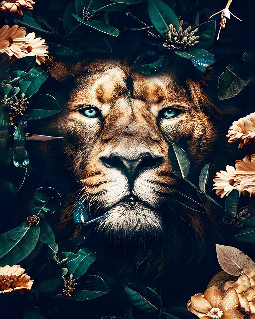 Löwe versteckt sich in den grünen Blättern Diamond Painting