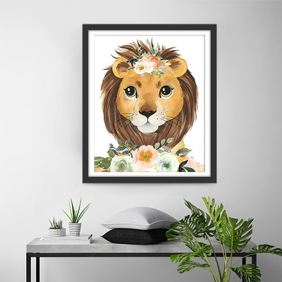 Löwenbaby hält Blumen Diamond Painting