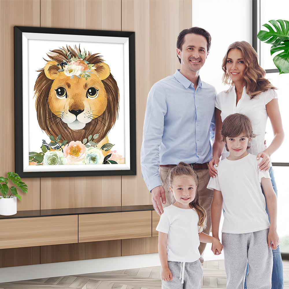 Löwenbaby hält Blumen Diamond Painting