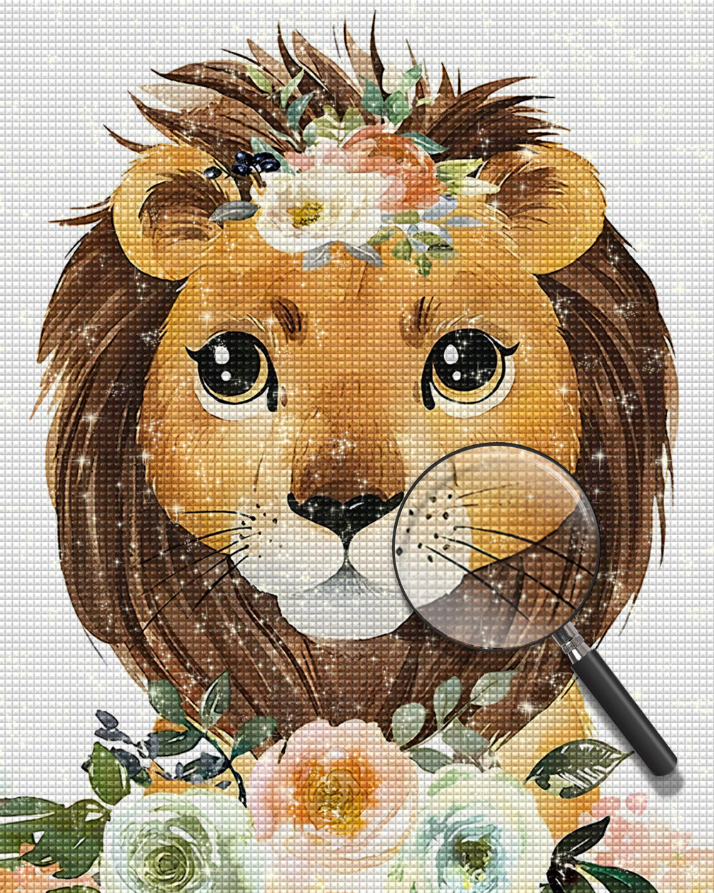 Löwenbaby hält Blumen Diamond Painting