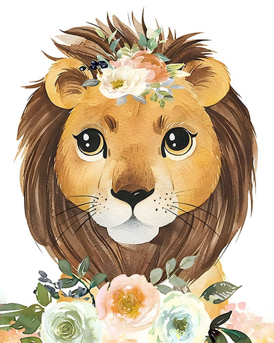 Löwenbaby hält Blumen Diamond Painting