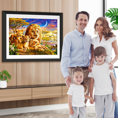 Löwenfamilie im Wald Diamond Painting