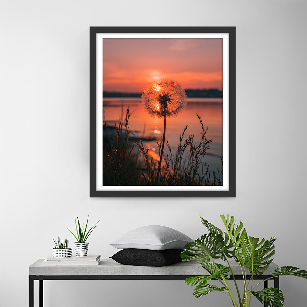 Löwenzahn am See in der Abenddämmerung Diamond Painting