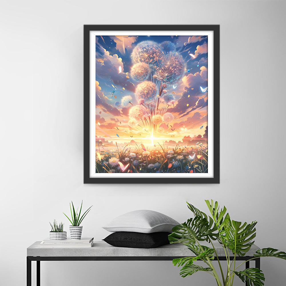 Löwenzahn und Sonnenuntergang Diamond Painting