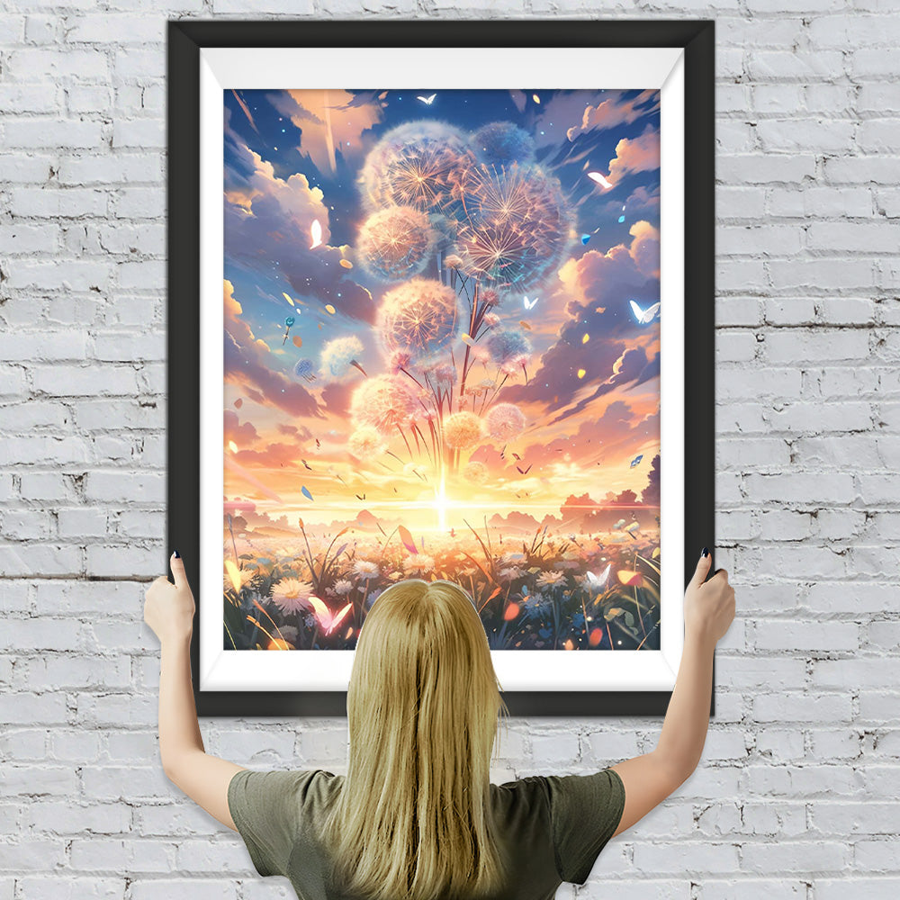 Löwenzahn und Sonnenuntergang Diamond Painting