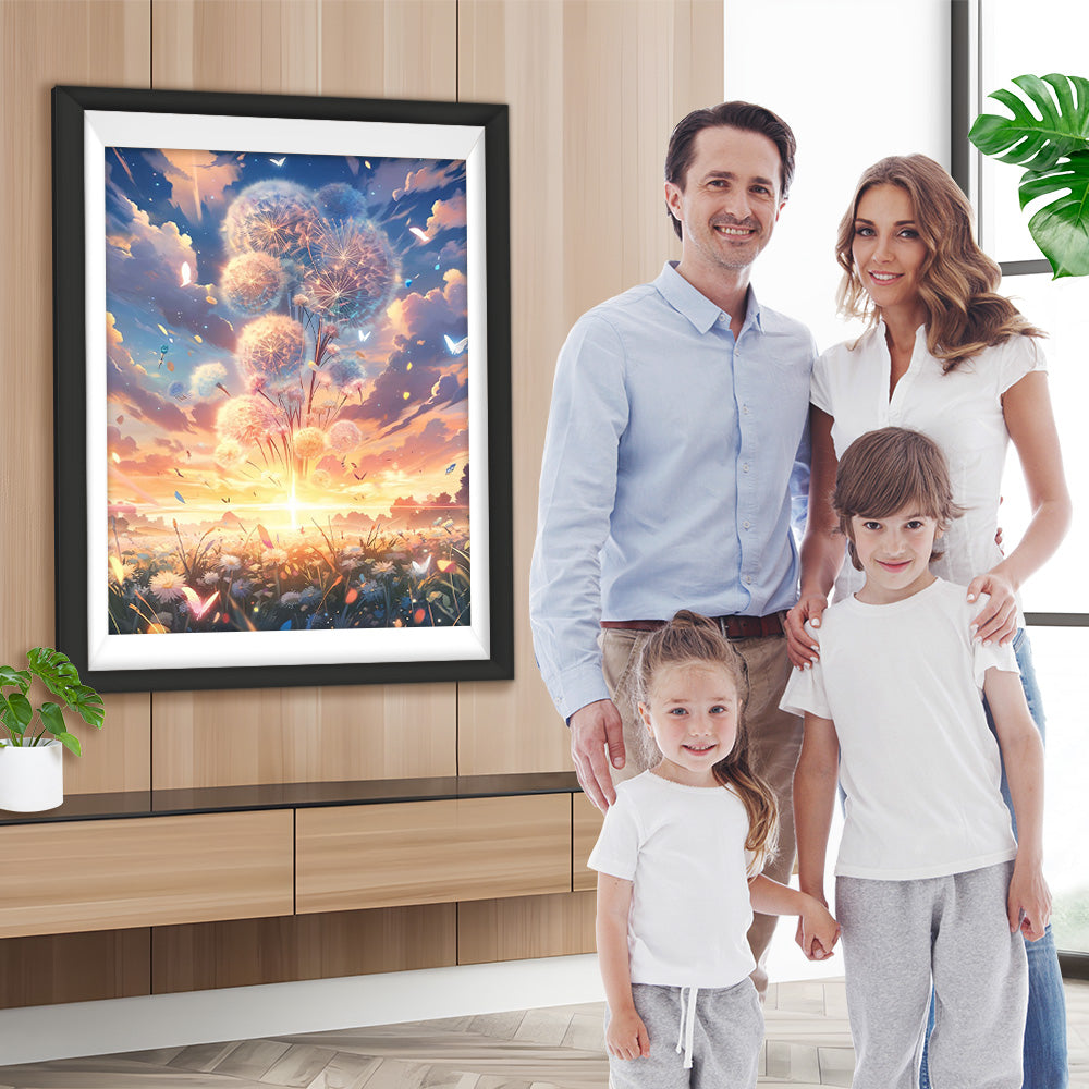 Löwenzahn und Sonnenuntergang Diamond Painting