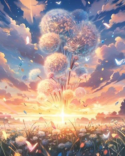 Löwenzahn und Sonnenuntergang Diamond Painting