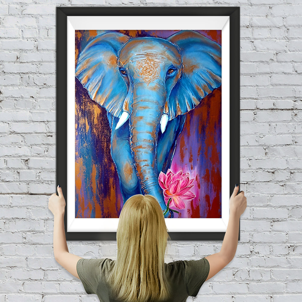 Lotus auf der Nase eines blauen Elefanten Diamond Painting