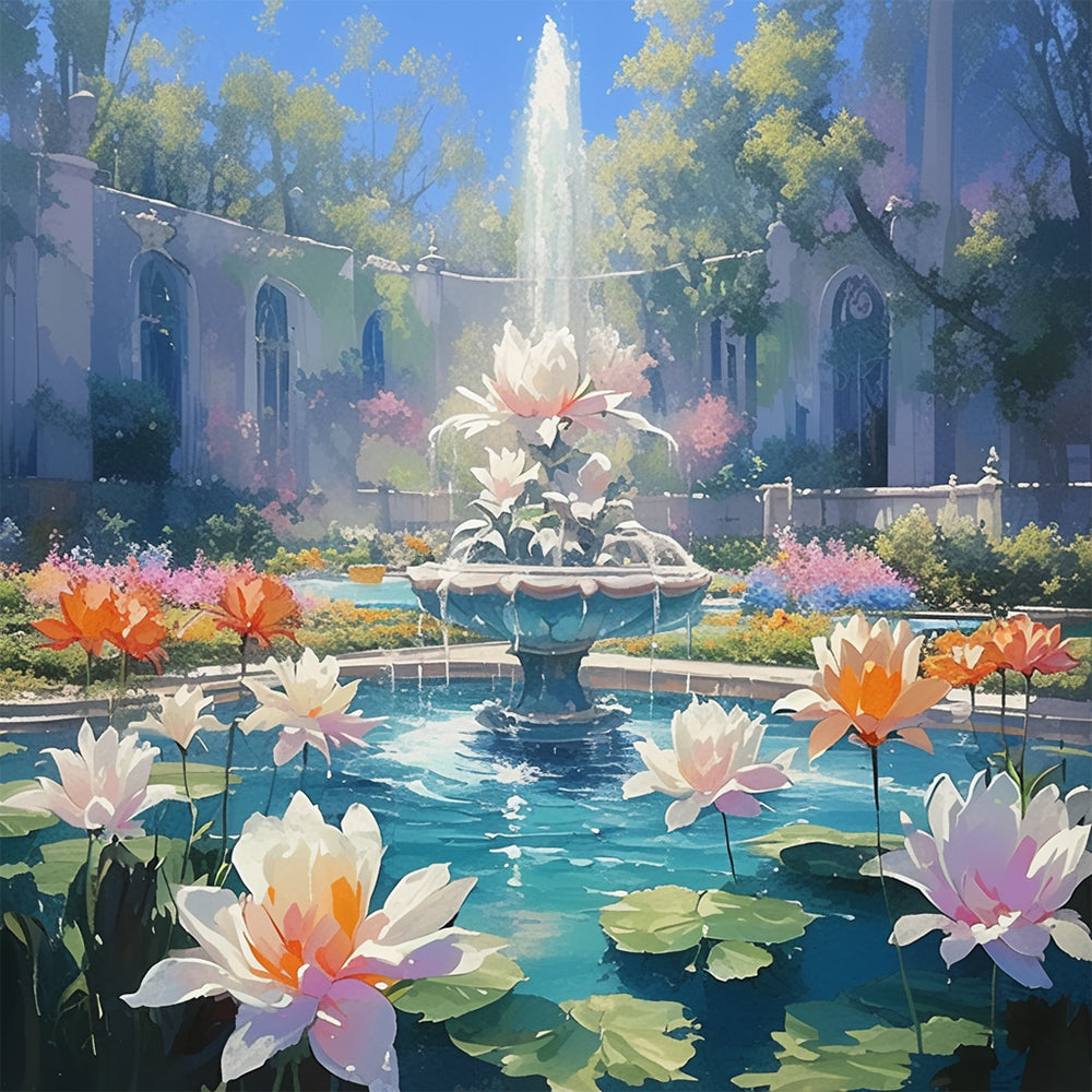 Lotus-Teichbrunnen Diamond Painting
