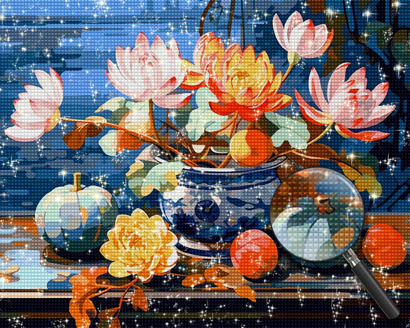 Lotusblumen im Topf Diamond Painting
