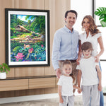 Lotusteich und Holzhütte im Sommer Diamond Painting