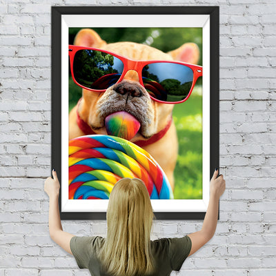 Lutscher essende Bulldogge mit Sonnenbrille Diamond Painting