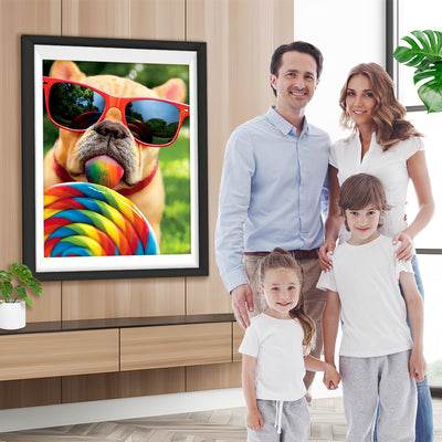 Lutscher essende Bulldogge mit Sonnenbrille Diamond Painting