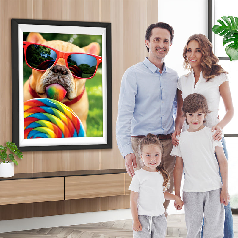 Lutscher essende Bulldogge mit Sonnenbrille Diamond Painting
