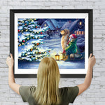Mädchen Hund Weihnachtsbaum Diamond Painting
