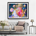 Mädchen mit herzförmigem Blumenstrauß Diamond Painting