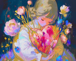 Mädchen mit herzförmigem Blumenstrauß Diamond Painting