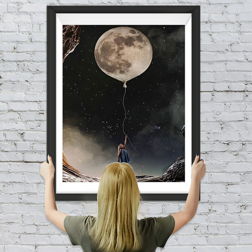 Mädchen, Mond und Luftballon Diamond Painting