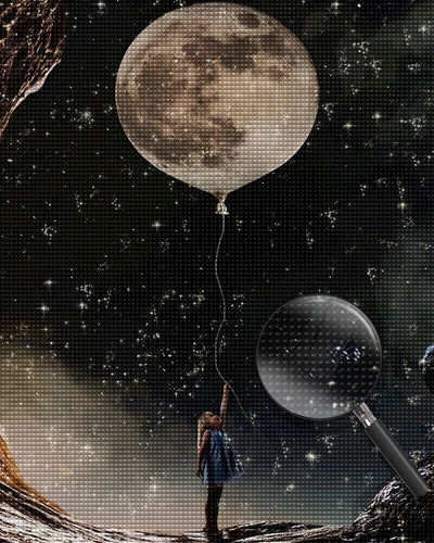 Mädchen, Mond und Luftballon Diamond Painting