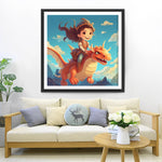 Mädchen reitet auf einem Dinosaurier Diamond Painting