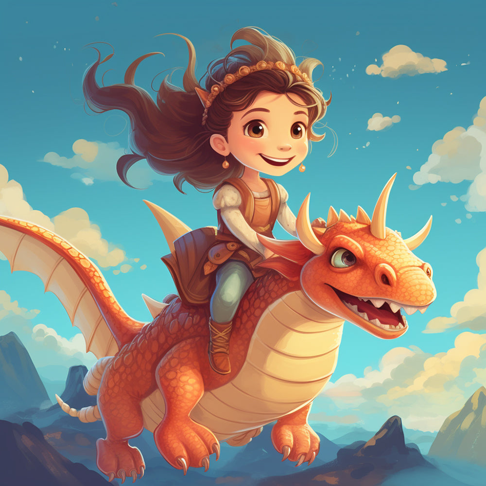 Mädchen reitet auf einem Dinosaurier Diamond Painting