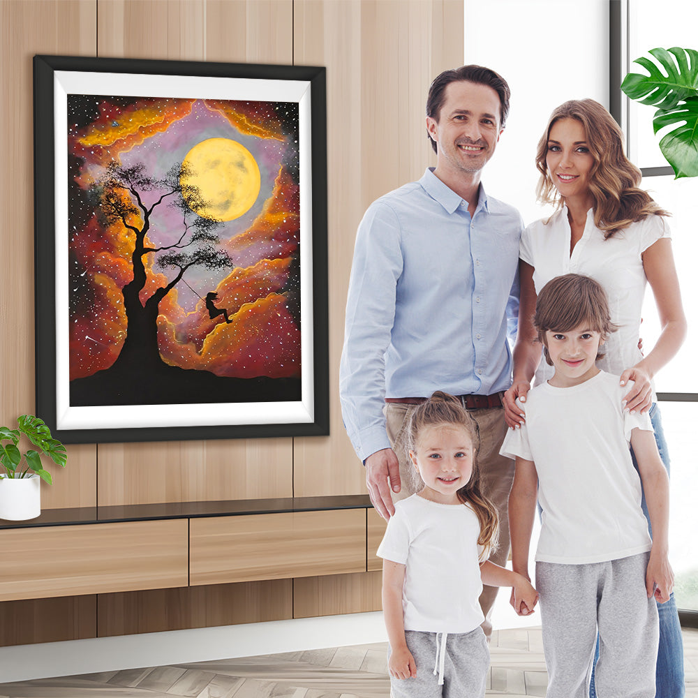 Mädchen Schaukel Mond Diamond Painting