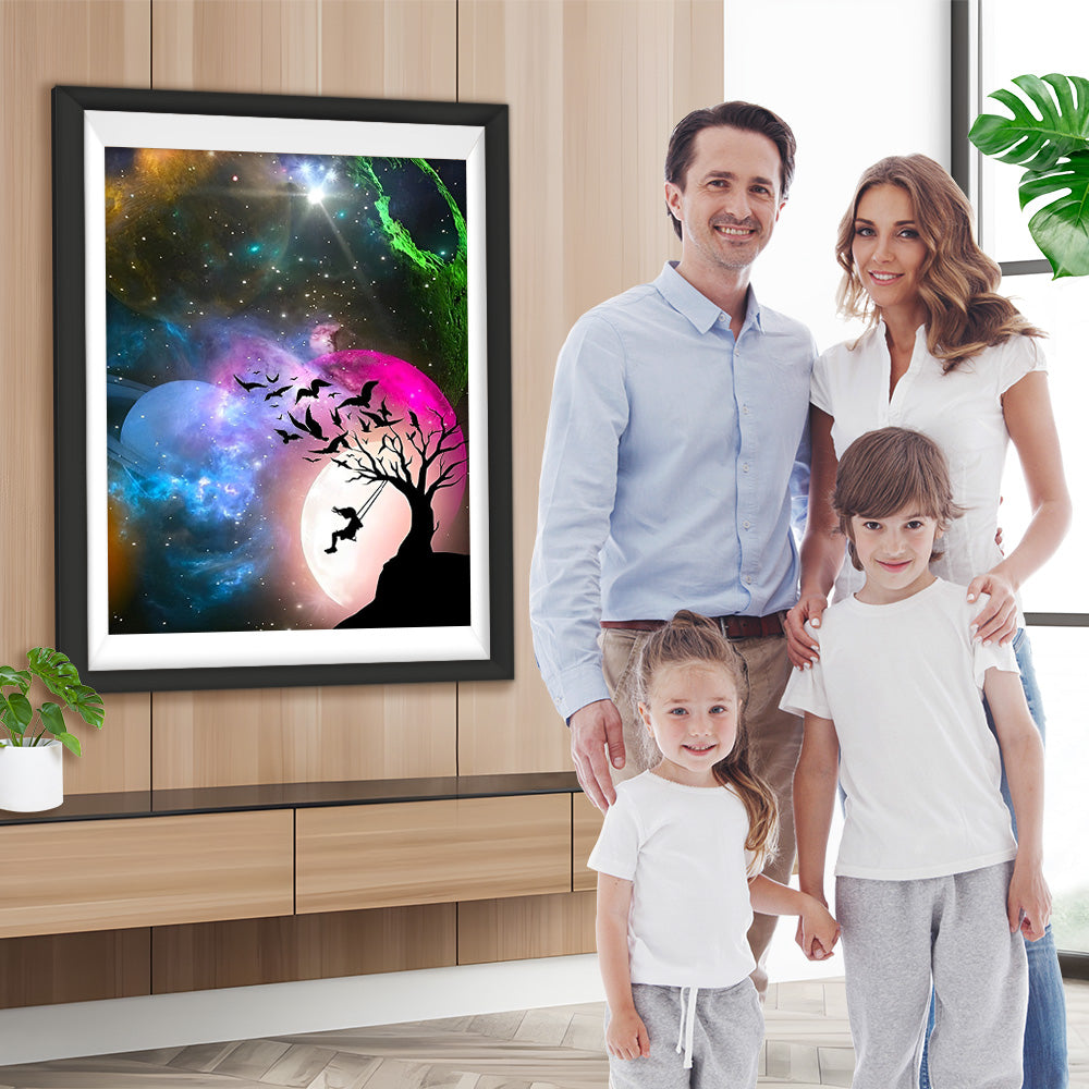 Mädchen schwingt unter den Planeten Diamond Painting