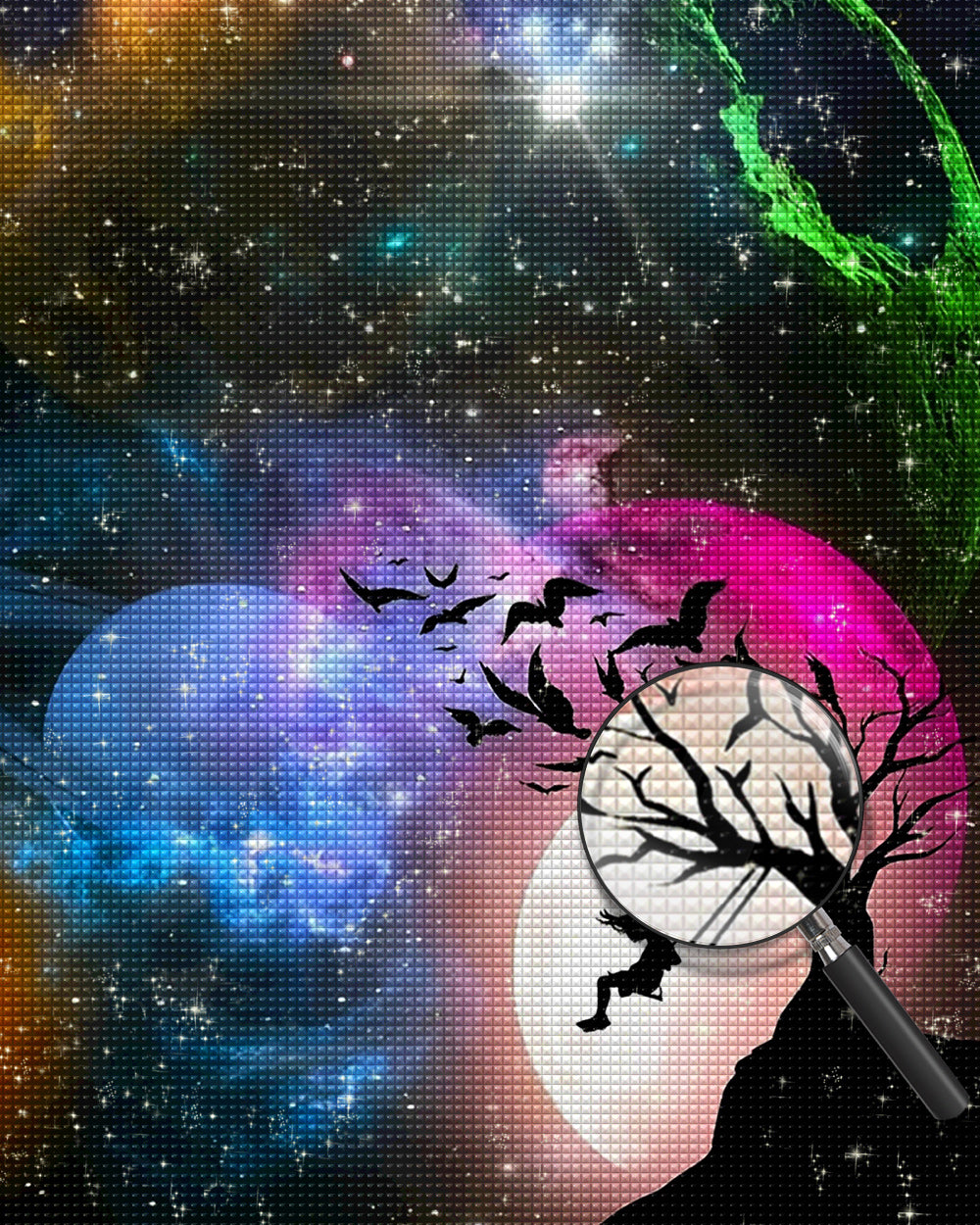 Mädchen schwingt unter den Planeten Diamond Painting