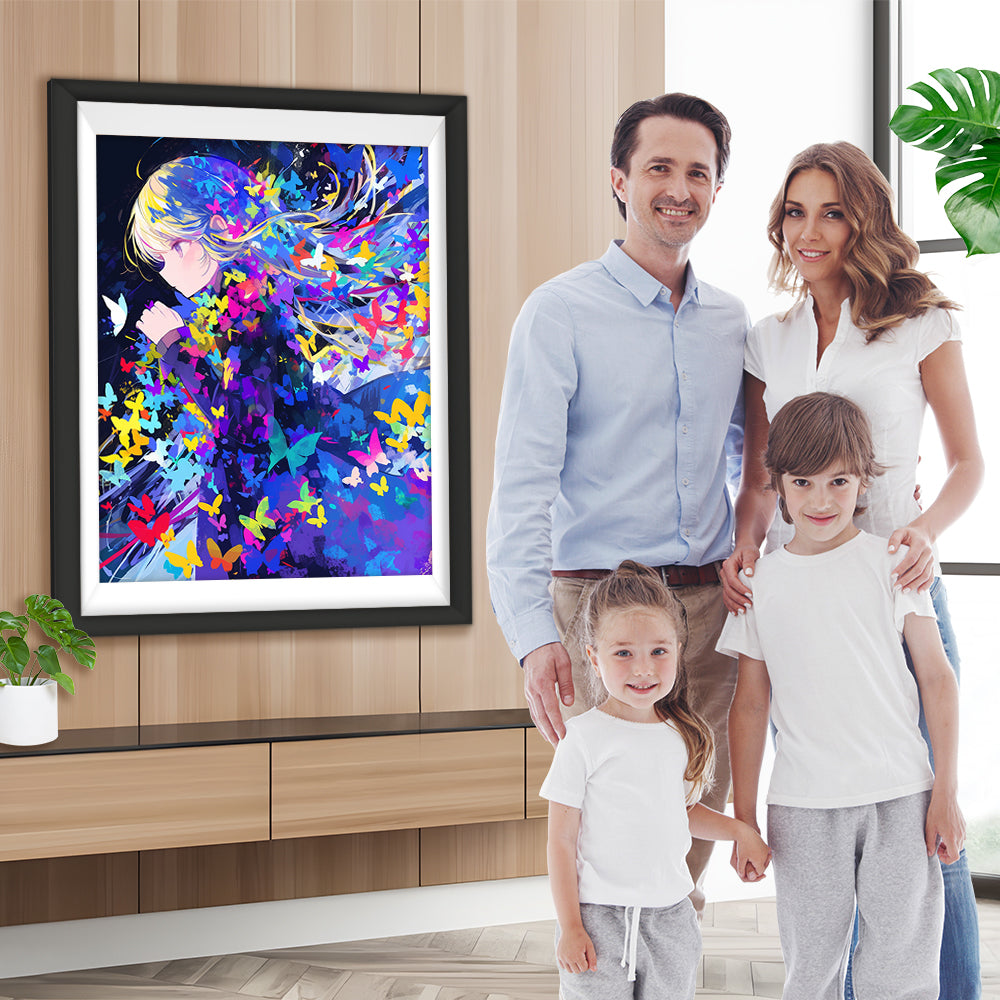 Mädchen und Bunte Schmetterlinge Diamond Painting