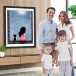 Mädchen und Katze auf der Fensterbank Diamond Painting