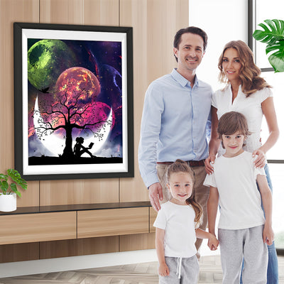 Mädchen und Mond unter den Planeten Diamond Painting