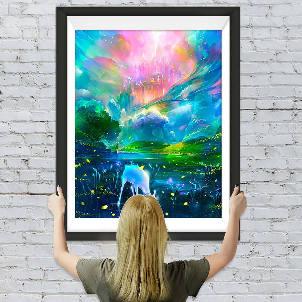 Märchenschloss und Hirsch Diamond Painting