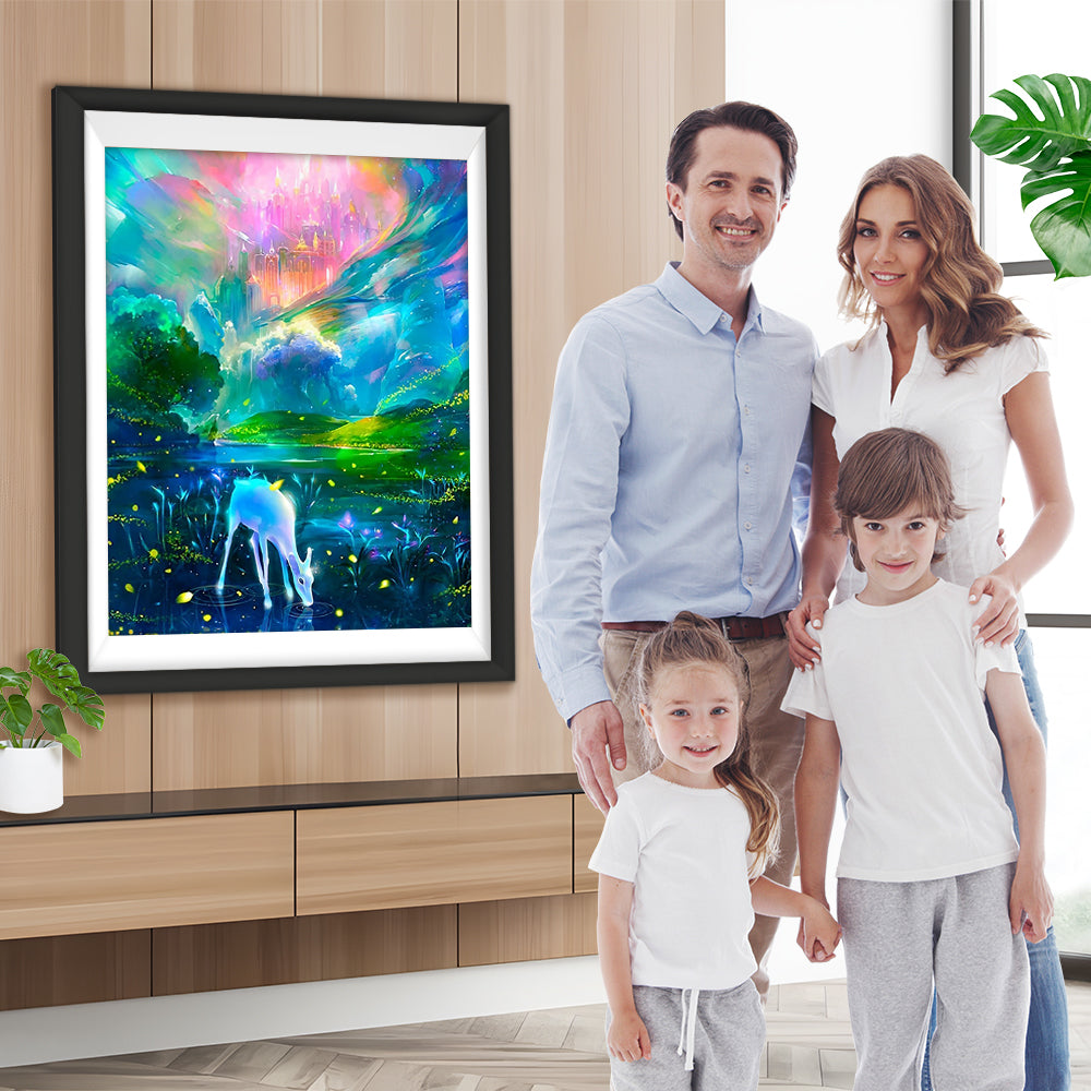 Märchenschloss und Hirsch Diamond Painting