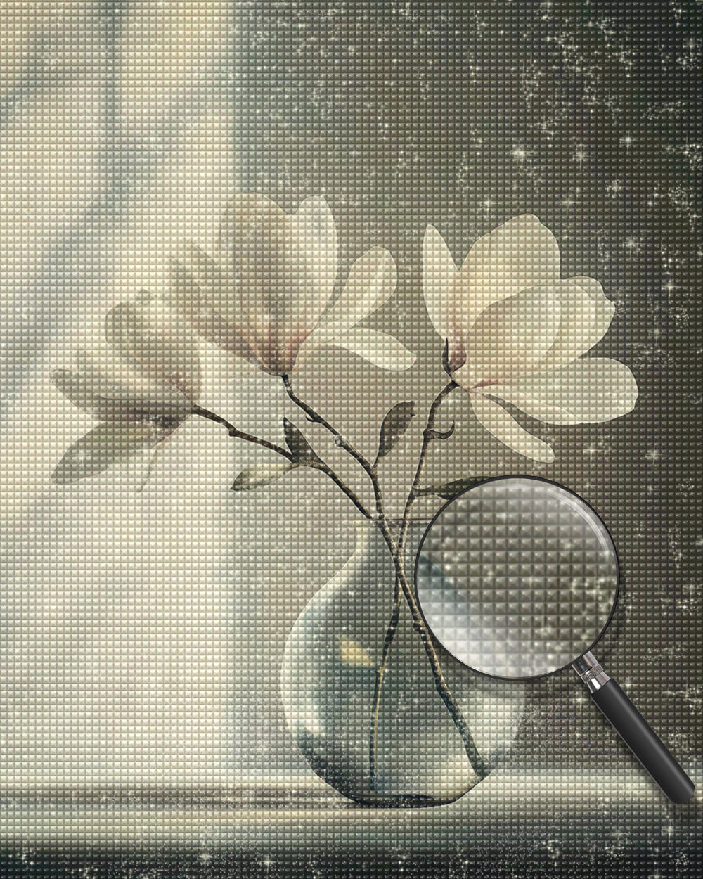 Magnolie in Glasflasche Diamond Painting