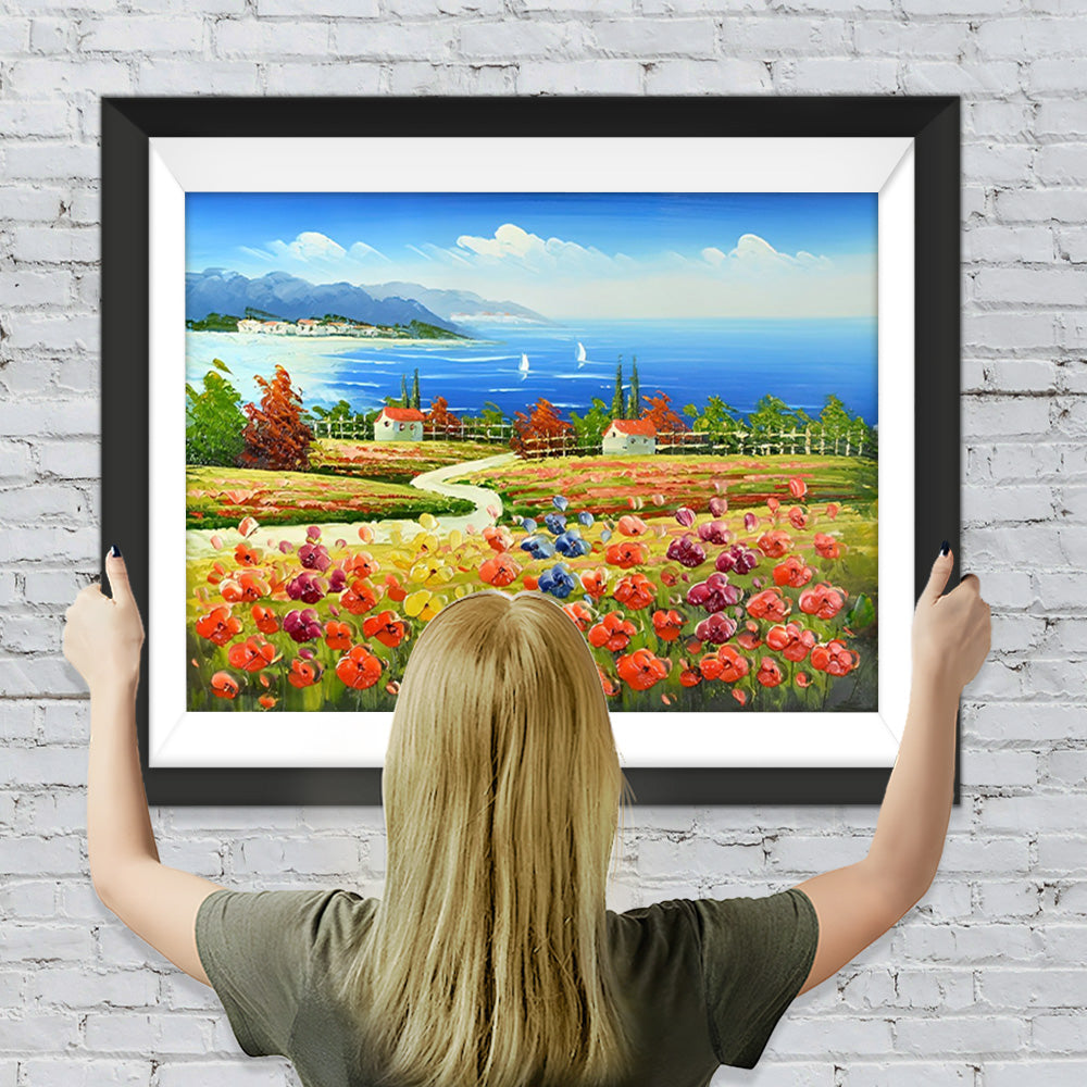 Meer Mohnblumen Dorf Diamond Painting