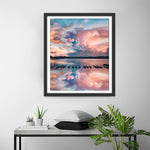 Meer und Boote unter rosa Wolken Diamond Painting
