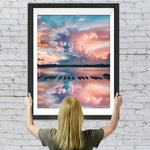 Meer und Boote unter rosa Wolken Diamond Painting