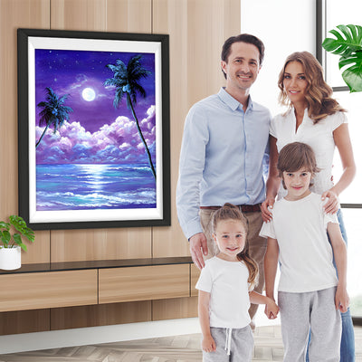 Meer und Kokospalmen in der Nacht Diamond Painting