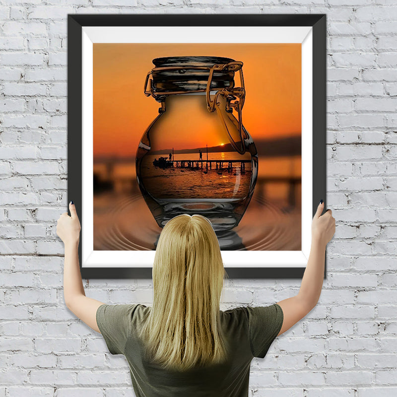 Meer und Sonnenuntergang in der Flasche Diamond Painting