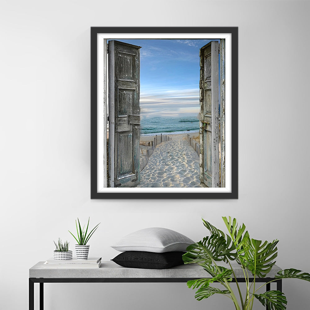 Meer und Strand vor dem Fenster Diamond Painting